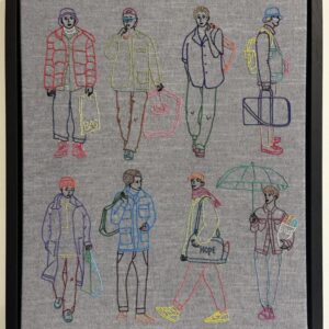 City Boys 2, Hand embroidery on canvas, framed