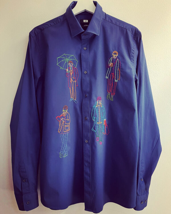 Navy Embroidered Mens Shirt Size Medium