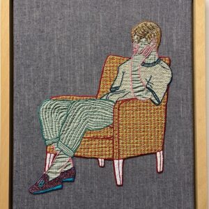 Thinking, Hand embroidery on canvas, framed