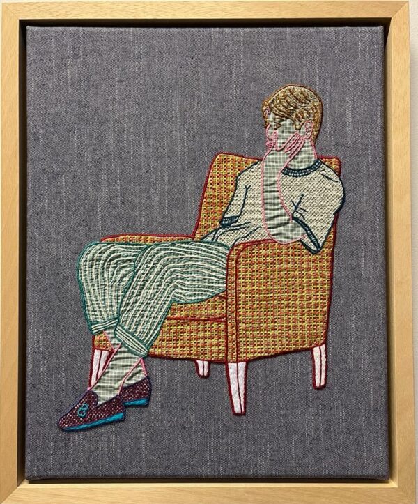 Thinking, Hand embroidery on canvas, framed