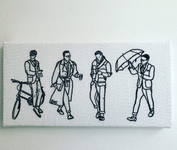 It's Raining Men, hand embroidery on canvas