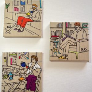 Coffee Series of 3 hand embroidered canvasses