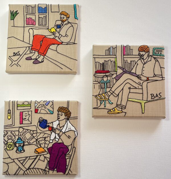 Coffee Series of 3 hand embroidered canvasses