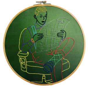 Bastiaan Thijssen Reading 2, Hand embroidery in ring